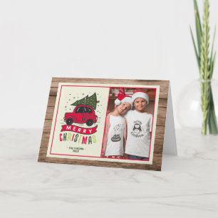 Cartes Pour Fêtes Annuelles Joyeux Noël Rouge voiture photo Bois rustique