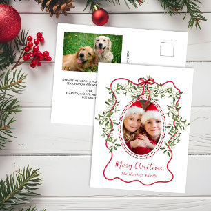Cartes Pour Fêtes Annuelles Joyeux Noël Rouge Wavy Frame Bow Green Photo