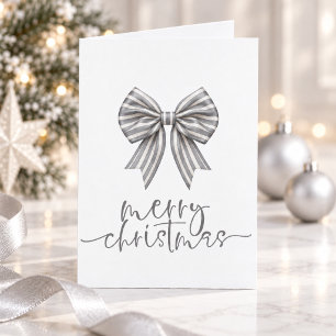 Cartes Pour Fêtes Annuelles Joyeux Noël Ruban rayé argent Script plié