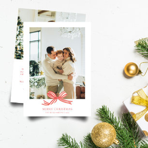 Cartes Pour Fêtes Annuelles Joyeux Noël Ruban Rouge Photo Lettre de Famille