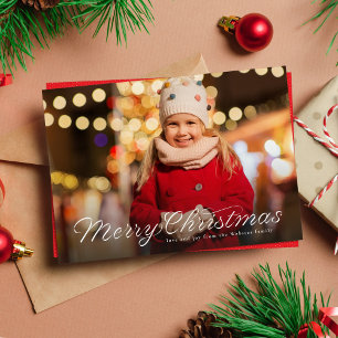 Cartes Pour Fêtes Annuelles Joyeux Noël ruban tendance écriture une photo