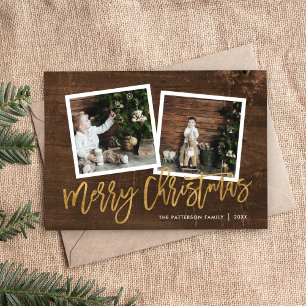 Cartes Pour Fêtes Annuelles Joyeux Noël Rustic Gold Script Photo