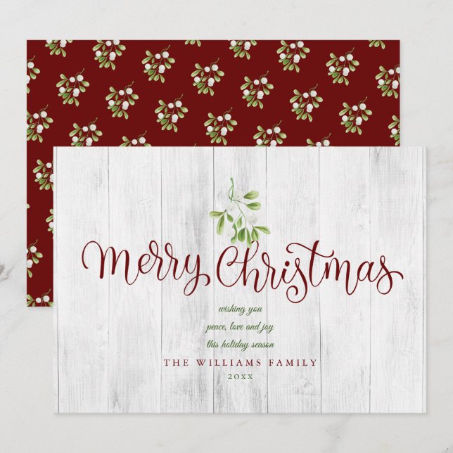 Cartes Pour Fêtes Annuelles Joyeux Noël Rustic Wood Mistletoe (Devant / Derrière)