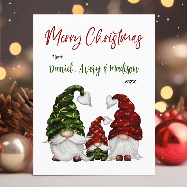Cartes Pour Fêtes Annuelles Joyeux Noël Rustique Aquarelle Famille Gnome (Créateur téléchargé)