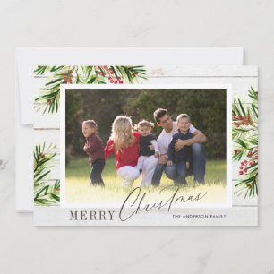 Cartes Pour Fêtes Annuelles Joyeux Noël rustique aquarelle pin doré