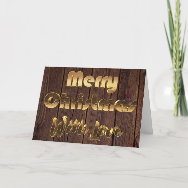 Cartes Pour Fêtes Annuelles Joyeux Noël Rustique Brown en bois clôture or (Devant)