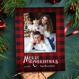 Cartes Pour Fêtes Annuelles Joyeux Noël Rustique Buffalo Rouge Plaid Photo