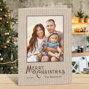 Cartes Pour Fêtes Annuelles Joyeux Noël Rustique Burlap Imprimer Photo Famille