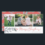 Cartes Pour Fêtes Annuelles Joyeux Noël Rustique Floral 3 Photo Collage<br><div class="desc">Étalez avec joie ce design élégant avec un collage photo 3,  floraux d'hiver et dit "Joyeux Noël" dans un script de brosse moderne.</div>