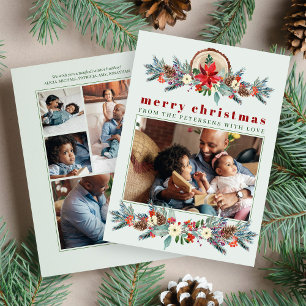 Cartes Pour Fêtes Annuelles Joyeux Noël rustique floral collage photo