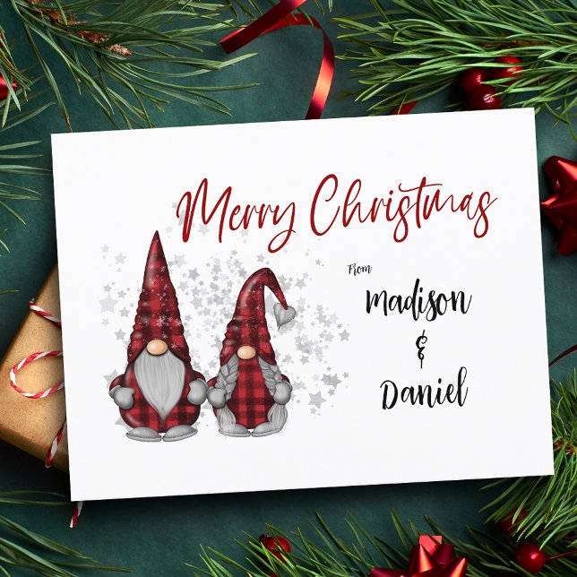Cartes Pour Fêtes Annuelles Joyeux Noël Rustique Gnomes dans Red Buffalo Plaid (Créateur téléchargé)