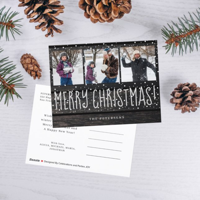 Cartes Pour Fêtes Annuelles Joyeux Noël rustique grange bois 3 photo collage (Créateur téléchargé)