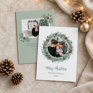 Cartes Pour Fêtes Annuelles Joyeux Noël Rustique Green Wreath Photo