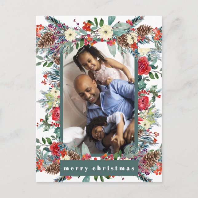 Cartes Pour Fêtes Annuelles Joyeux Noël rustique moderne floral 4 photos (Devant)