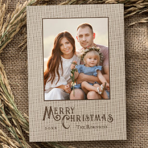 Cartes Pour Fêtes Annuelles Joyeux Noël Rustique Pays Burlap Imprimer Photo
