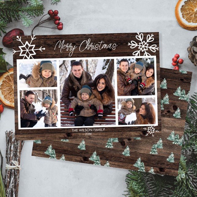 Cartes Pour Fêtes Annuelles Joyeux Noël Rustique Photo Collage Famille (Créateur téléchargé)