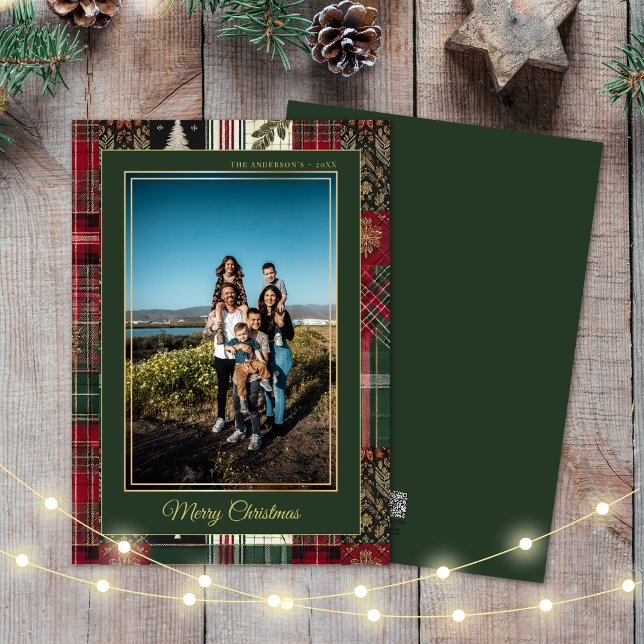 Cartes Pour Fêtes Annuelles Joyeux Noël Rustique Plaid Photo personnalisée (Créateur téléchargé)