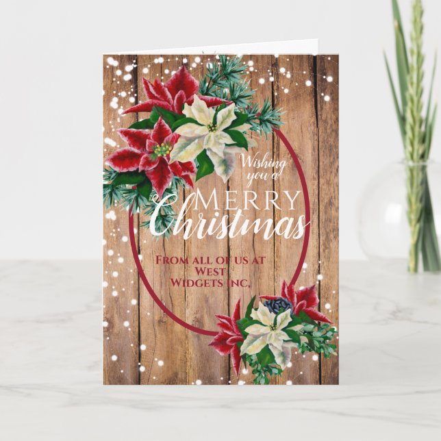 Cartes Pour Fêtes Annuelles Joyeux Noël Rustique Poinsettia Fête Florale (Devant)