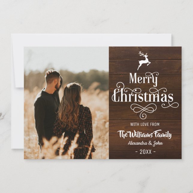 Cartes Pour Fêtes Annuelles Joyeux Noël Rustique Typographie Bois Photo (Devant)