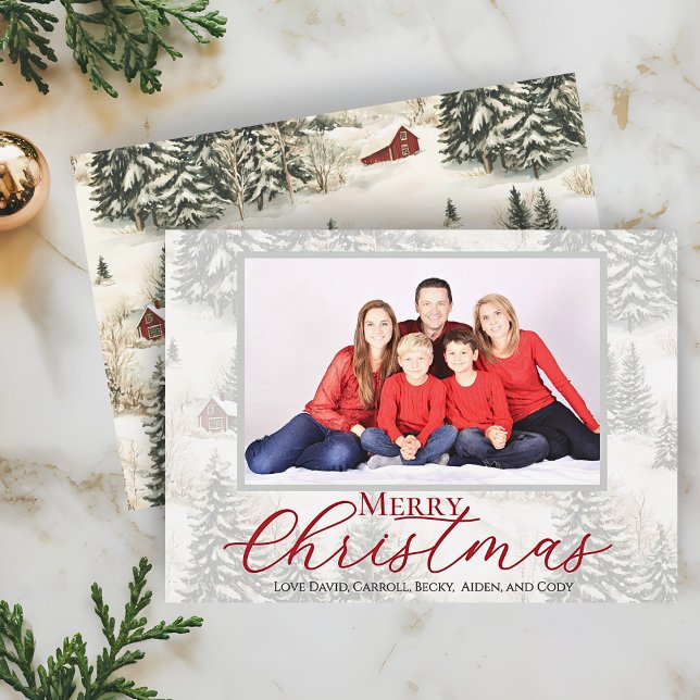 Cartes Pour Fêtes Annuelles Joyeux Noël Rustique Woodland Photo de famille (Rustic Winter Woodland Family Photo Christmas Card. Personalize with your Picture and Names)