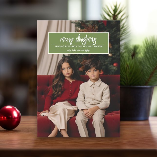 Cartes Pour Fêtes Annuelles Joyeux Noël - Salon photo vertical en haut (Modern Christmas Card with Photos)