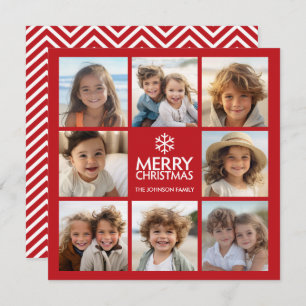 Cartes Pour Fêtes Annuelles Joyeux Noël Salutation avec 8 photo collage RED