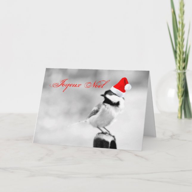 Cartes Pour Fêtes Annuelles Joyeux Noel Santa Chickadee (Devant)