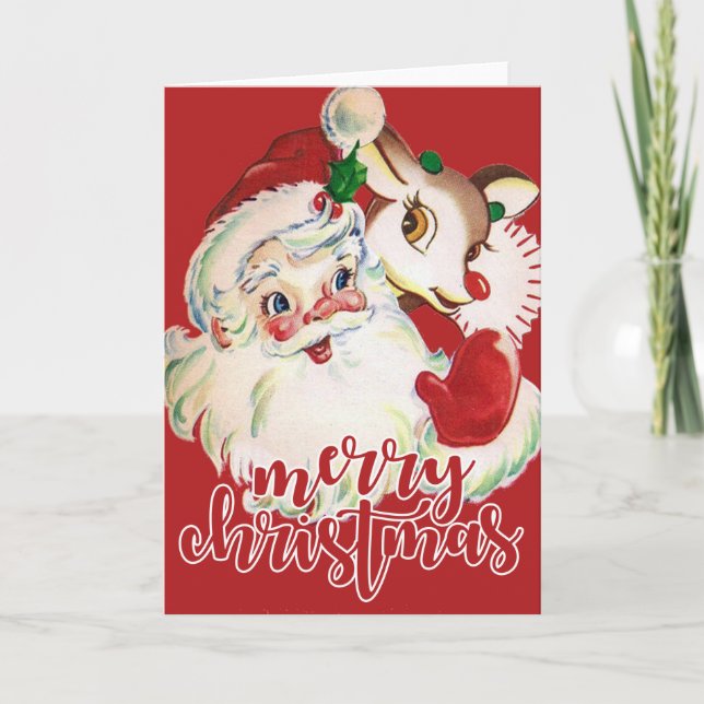 Cartes Pour Fêtes Annuelles Joyeux Noël | Santa Claus et Rudolf (Devant)