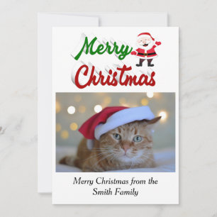 Cartes Pour Fêtes Annuelles Joyeux Noël Santa Claus photo rouge vert script