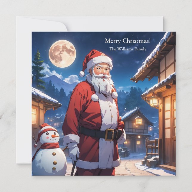 Cartes Pour Fêtes Annuelles Joyeux Noël Santa Clause et Snowman (Devant)