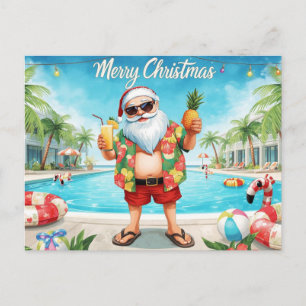 Cartes Pour Fêtes Annuelles Joyeux Noël Santa Tropical dans la Piscine 