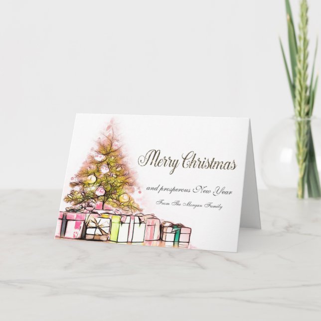 Cartes Pour Fêtes Annuelles Joyeux Noël, sapin de Noël, cadeaux (Devant)