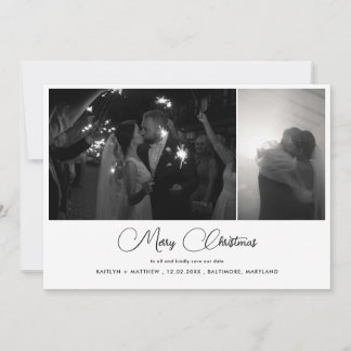 Cartes Pour Fêtes Annuelles Joyeux Noël Sauvegarder La Date Modern Couple Phot