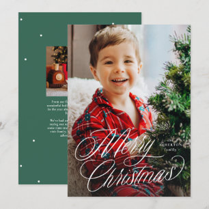 Cartes Pour Fêtes Annuelles Joyeux Noël scénario classique deux photos vert