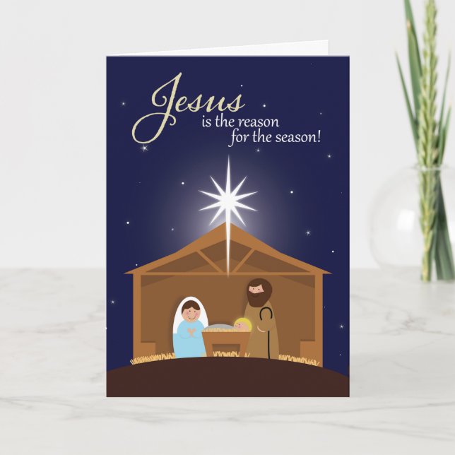 Cartes Pour Fêtes Annuelles Joyeux Noël Scène de Nativité Illustrée (Devant)