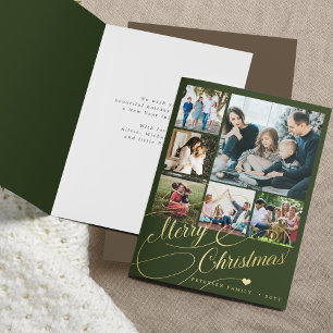 Cartes Pour Fêtes Annuelles Joyeux Noël script 6 photo collage vert