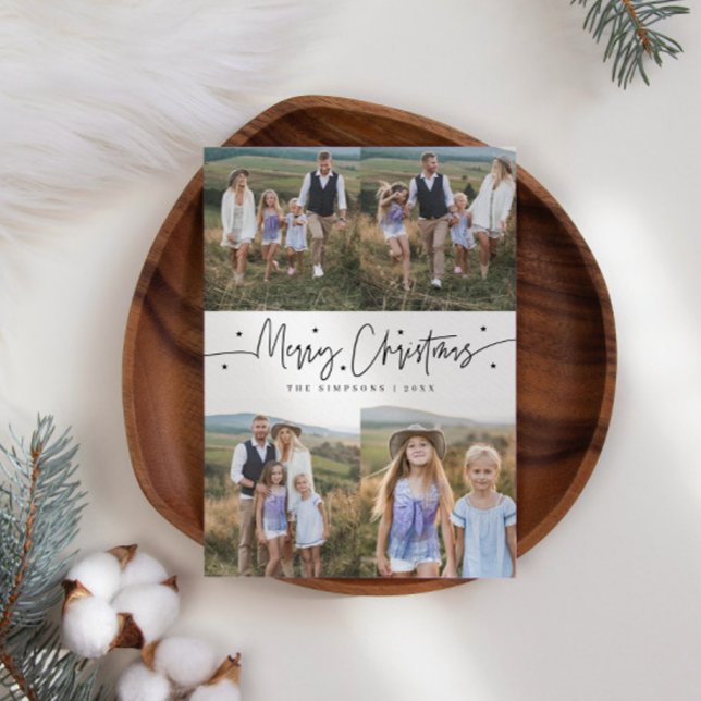 Cartes Pour Fêtes Annuelles Joyeux Noël Script blanc Multi Photo (Créateur téléchargé)