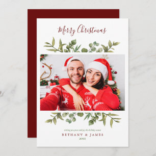 Cartes Pour Fêtes Annuelles Joyeux Noël Script de verdure Couples Photo
