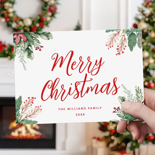 Cartes Pour Fêtes Annuelles Joyeux Noël Script Floral (Créateur téléchargé)