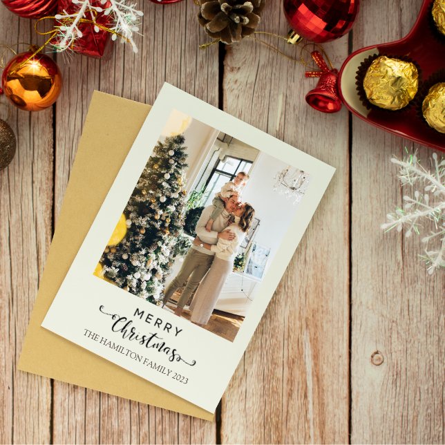 Cartes Pour Fêtes Annuelles Joyeux Noël Script Green Plaid Tartan Photo (Créateur téléchargé)