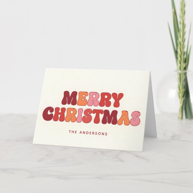 Cartes Pour Fêtes Annuelles Joyeux Noël Script Groovy Rétro (Devant)