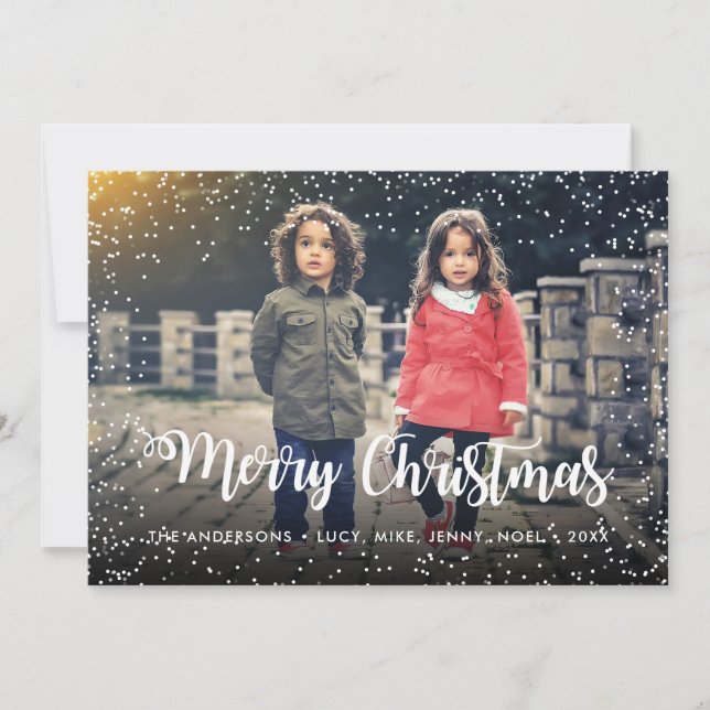 Cartes Pour Fêtes Annuelles Joyeux Noël Script Holiday Snowfall (Devant)
