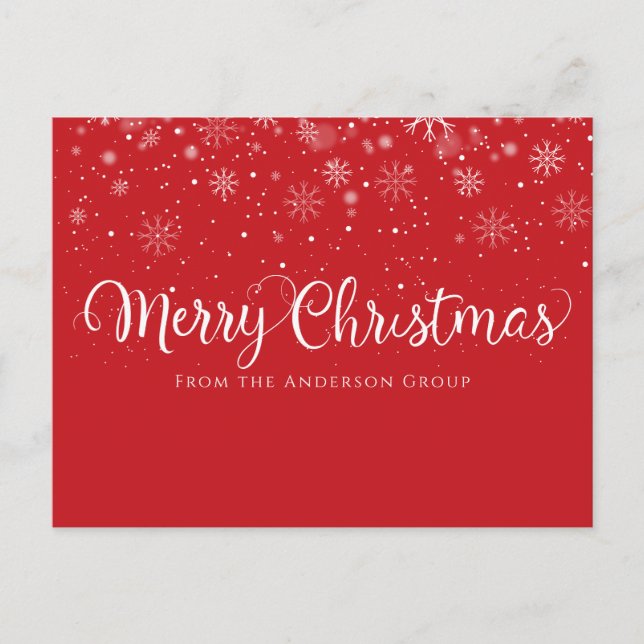 Cartes Pour Fêtes Annuelles Joyeux Noël Script Neige Red Business (Devant)
