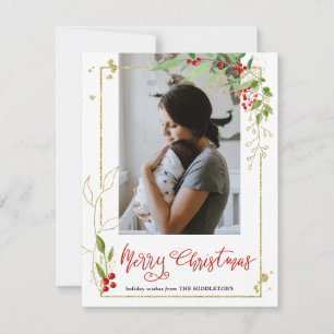 Cartes Pour Fêtes Annuelles Joyeux Noël   Script Photo Berry Holly Frame
