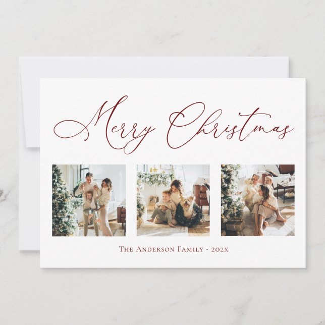 Cartes Pour Fêtes Annuelles Joyeux Noël Script Red Multi Photo Collage (Devant)