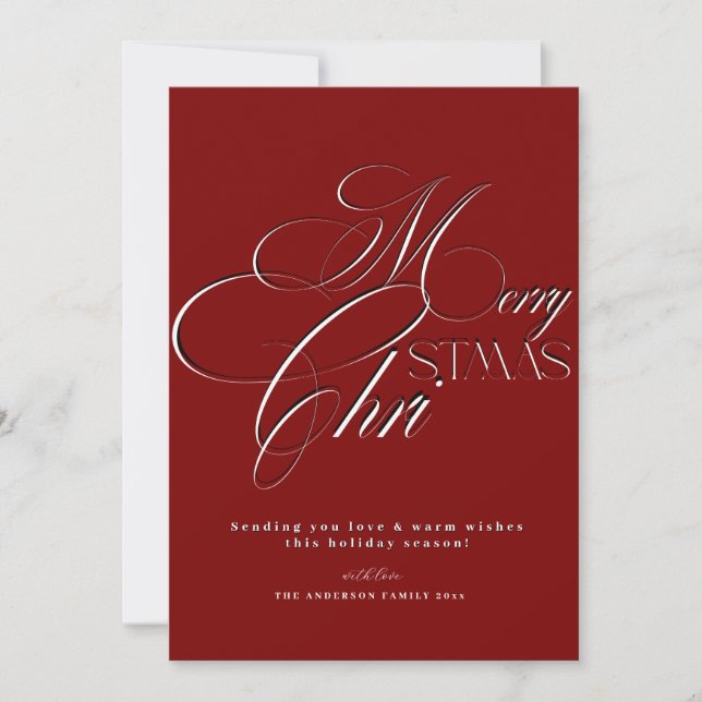 Cartes Pour Fêtes Annuelles Joyeux Noël Script Rouge Minimal Vacances  (Devant)