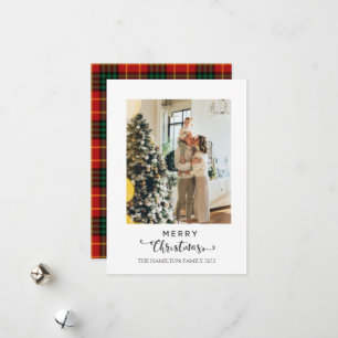 Cartes Pour Fêtes Annuelles Joyeux Noël Script Rouge Plaqué Tartan Photo