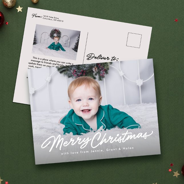 Cartes Pour Fêtes Annuelles Joyeux Noël script simple deux photo (Créateur téléchargé)