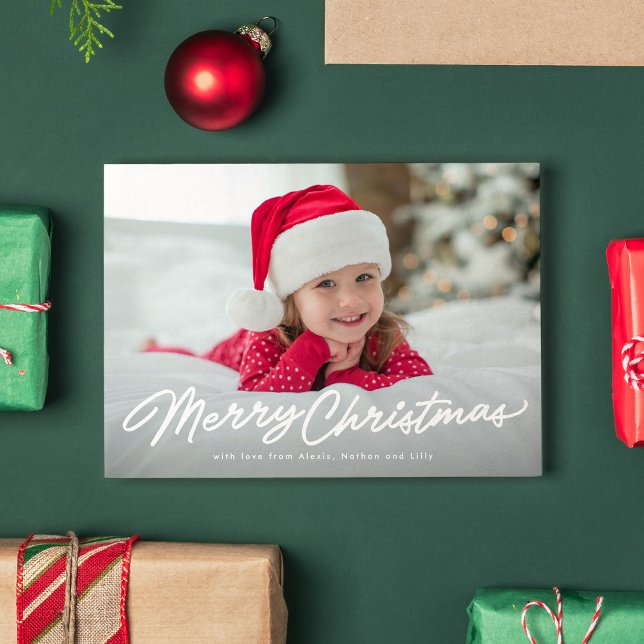 Cartes Pour Fêtes Annuelles Joyeux Noël script simple deux photos (Créateur téléchargé)