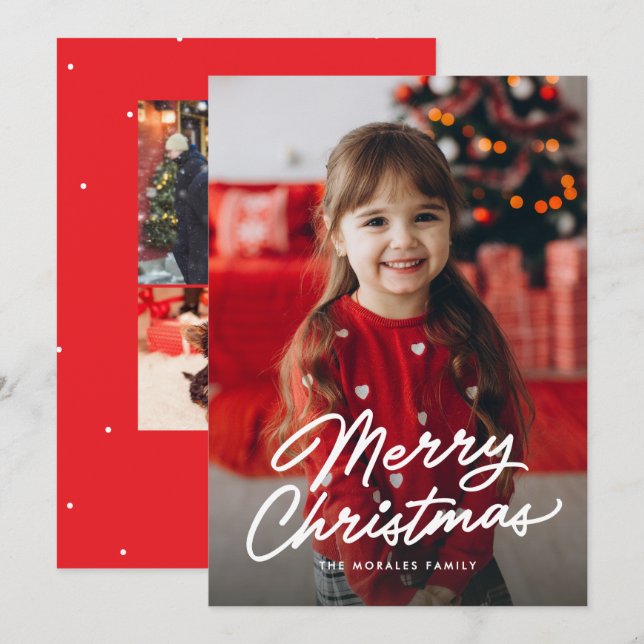 Cartes Pour Fêtes Annuelles Joyeux Noël script simple et décontracté trois pho (Devant / Derrière)